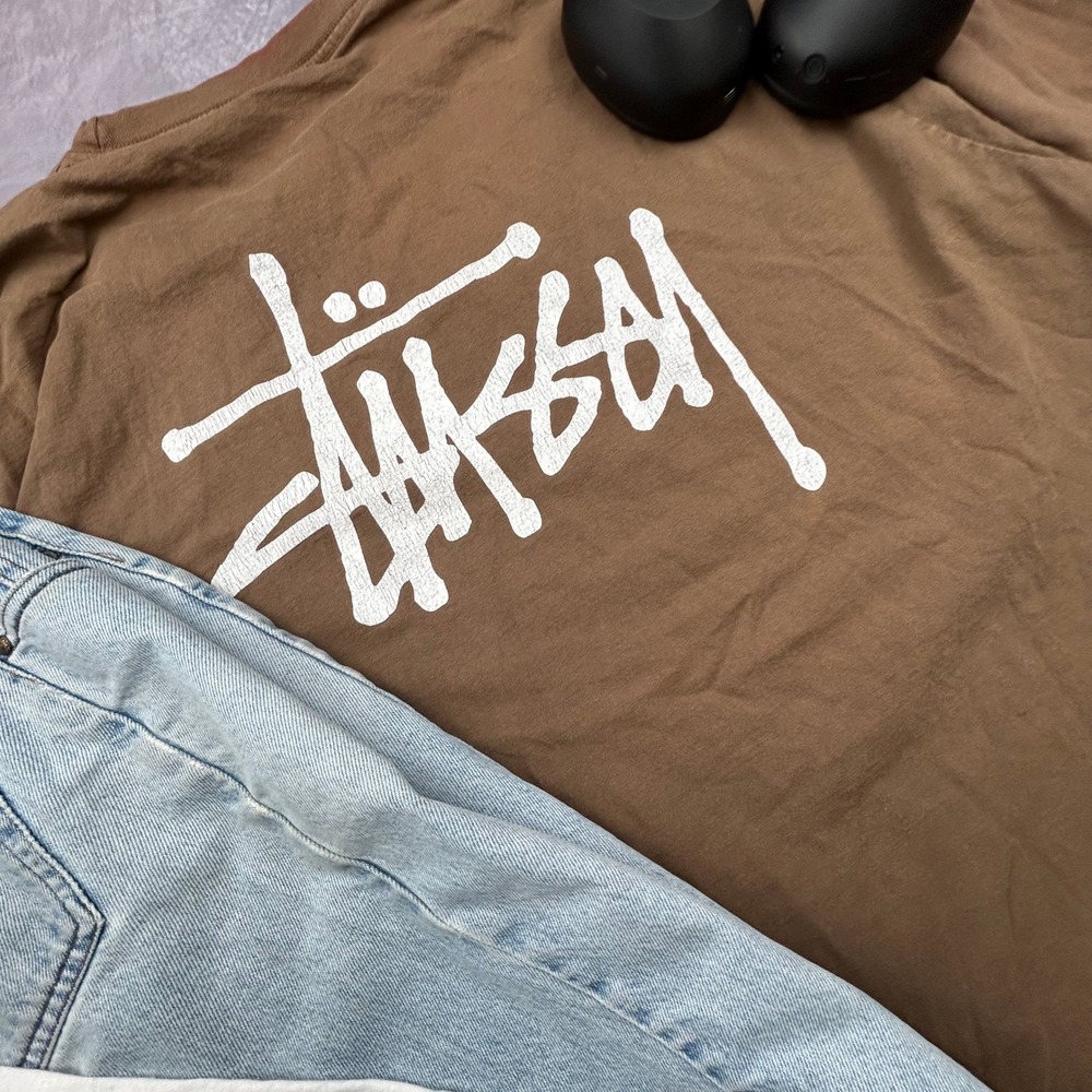 Stussy Vintage Early 2000s Brown Basic Logo T-Shirt Mens XL Boxy Skater Fit - Picture 7 of 7